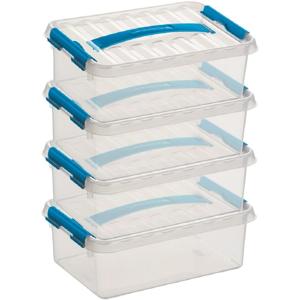 4x sunware q-line opberg box/opbergdoos - 4 liter - 30 x 20 x 10 cm - kunststof - transparant