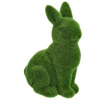 Decoratie beeld paashaas / konijn - zittend - groen - kunst mos - 25 cm - paasdecoratie