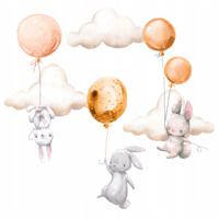 Muursticker - Konijntjes met ballonnen en wolken / Oranje - thumbnail