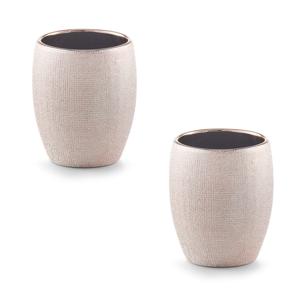 Tandenborstelhouder/badkamer beker - 2x - keramiek - rose goud glitter - D8 x H10 cm