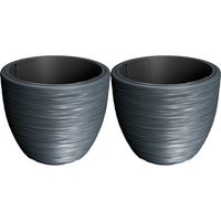 Plantenpot/bloempot Furu Stripes - 2x - buiten/binnen - kunststof - antraciet - D40 x H40 cm