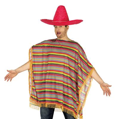 Carnaval verkleed set Mexicaan - gekleurde one size poncho - Sombrero hoed rood dia 59 cm