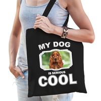 Spaniel honden tasje zwart volwassenen en kinderen - my dog serious is cool kado boodschappentasje - thumbnail