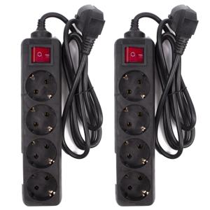 Benson Stekkerdoos 4-voudig - 2x - schakelaar - geaard - zwart - 150 cm