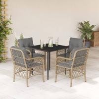 5-delige Tuinset met kussens poly rattan gemengd beige