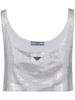 Prada haut crop à ornements strassés - Blanc