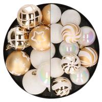 Kerstballen - 27x st - wit en goud - 4 en 5 cm - kunststof - kerstversiering - thumbnail