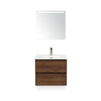 Dante Badmeubelset 60 cm - Walnoot - Keramische Wastafel Wit Cover - met Sence Spiegel