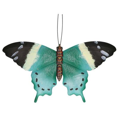 Tuindecoratie muurvlinder - zwart / blauw - metaal - 44 cm