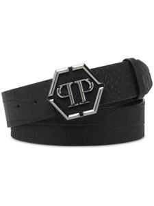 Philipp Plein ceinture en cuir à boucle logo - Noir