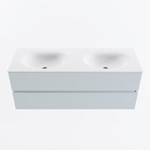 MONDIAZ VICA 130cm badmeubel onderkast Clay 2 lades. Wastafel MOON dubbel 2 kraangaten, kleur Talc.