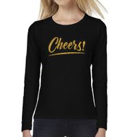 Cheers goud tekst longsleeve zwart dames - Oud en Nieuw / Glitter en Glamour goud party kleding shir