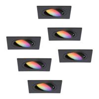 Set van 6 Mallorca - LED inbouwspot - IP20 - Kantelbaar - 5,5 Watt 345 Lumen - Wifi + Bluetooth - RGBWW - GU10 - Google Home, Amazon Alexa en Siri - Vierkant - Voor binnen - Zwart
