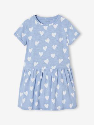 Meisjesjurk met print chambrayblauw