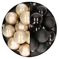 24x stuks kunststof kerstballen mix van champagne en zwart 6 cm - thumbnail