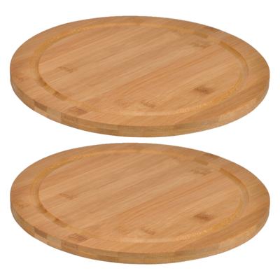 Broodplank - Set van 2x stuks - rond - D25 cm - bamboe - serveerplank - snijplank
