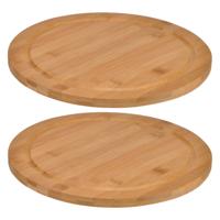 Broodplank - Set van 2x stuks - rond - D25 cm - bamboe - serveerplank - snijplank