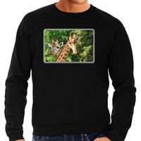 Dieren sweater / trui met giraffen foto zwart voor heren - thumbnail