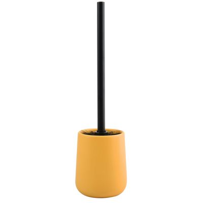 Toiletborstel in houder/wc-borstel Malmo - keramiek/rvs - saffraan geel/zwart - 39 x 10 cm