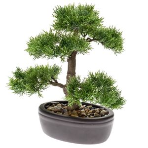 Bonsai boompje Cedrus Atlantica Glauca kunstplant in kunststof pot 32 cm - Kunstplanten