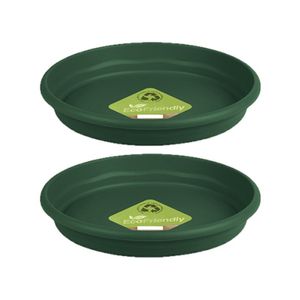 Set van 2x stuks bloempot/plantenpot onderschaal donkergroen kunststof diameter 22 cm