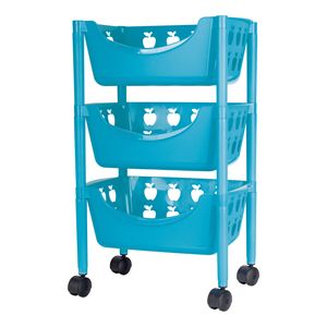 Keukentrolley met appelmotief - 3-laags - blauw - kunststof - 45 x 29,5 x 70,5 cm