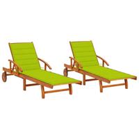 Ligstoelen 2 st met kussens massief acaciahout