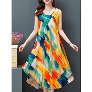Dames Pyjama Nachtjapon Nachthemd Jurken Bloem Eenvoudig Comfortabel Zacht Huis Dagelijks Bed Katoen Ademend Strakke ronde hals Mouwloos Jurken Zomer Lente Goud zwart Zwart Lightinthebox