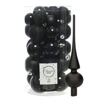 Decoris kerstballen 30x stuks - zwart 4/5/6 cm kunststof mat/glans/glitter mix en piek - Kerstbal - thumbnail