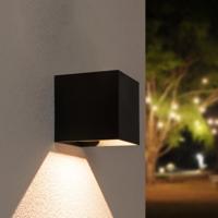 HOFTRONIC™ Kansas Solar LED wandlamp XL - Kubus downlight - Incl. Bewegingssensor en schemerschakelaar - 3000K warm wit - IP54 waterdicht - Monocrystal - Zwart