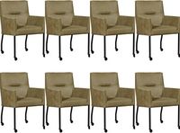 Set van 8 Olijfgroene leren moderne eetkamerstoelen Lucky - Kenia Leer Olive (olijfgroen leer)