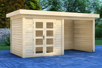 Prime Line blokhut 250x250 cm + luifel 250 cm + achterwand en zijwand- Plat dak- Onbehandeld vurenhout- Van Kooten - Van Kooten Prime Line blokhut 250x250 cm + luifel 250 cm + achterwand en zijwand- Plat dak- Onbehandeld vurenhout- Van Kooten - Van Kooten