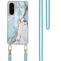Samsung Galaxy A56 hoesje met blauw koord - Marmer lichtblauw Samsung Galaxy A56 hoesje met blauw koord - Marmer lichtblauw