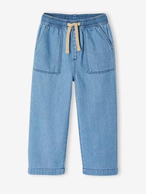 Rechte jeans met losse pasvorm, eenvoudig aan te trekken middenblauw