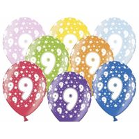 6x stuks ballonnen 9 jaar thema met sterretjes - thumbnail