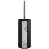 MSV Toiletborstel houder Luanda - kunststeen - zwart/zilver - 36 cm   -