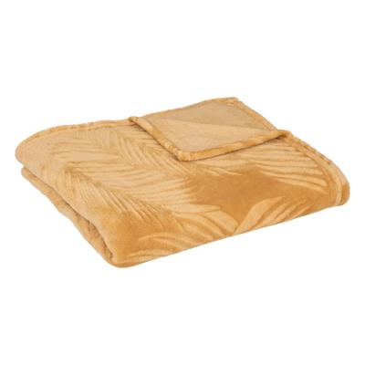 Atmosphera Plaid/bank deken Zoa - okergeel - 125 x 150 cm - polyester fleece - Leafs motief
