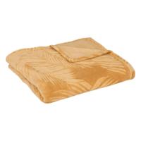 Atmosphera Plaid/bank deken Zoa - okergeel - 125 x 150 cm - polyester fleece - Leafs motief