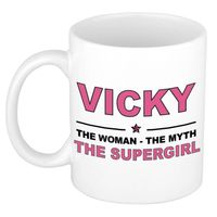 Naam cadeau mok/ beker Vicky The woman, The myth the supergirl 300 ml - Naam mokken - thumbnail