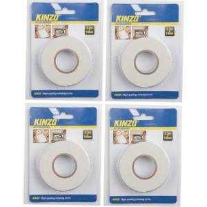 Kinzo Dubbelzijdig tape - 4x rol - 19 mm x 2,3 meter - wit