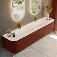 Badmeubel Mondiaz Kurve-Dlux | 200 cm cm | Meubelkleur Ruby | Wastafelkleur Ostra | Solid surface | Wasbak beiden zijden spoelbak | 2 kraangaten