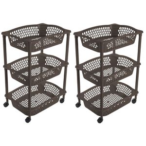 2x stuks keuken opberg trolleys/roltafels met 3 manden 62 cm cappuchino bruin