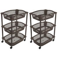 2x stuks keuken opberg trolleys/roltafels met 3 manden 62 cm cappuchino bruin