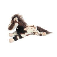 Inware pluche paard knuffeldier - bruin/wit - liggend - 40 cm
