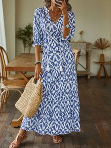 Casual V Neck Geometric Printed Dress