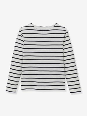 T-shirt met strepen voor jongens van biologisch katoen CYRILLUS blauw