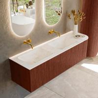 Badmeubel Mondiaz Kurve-Dlux | 155 cm cm | Meubelkleur Ruby | Wastafelkleur Opalo | Solid surface | Dubbel / Links spoelbak | Zonder kraangat(en)