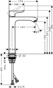 Hansgrohe Metris Wastafelkraan Highriser 20 Cm. Zonder Waste Chroom