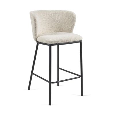 Kave Home Ciselia barkruk H65 bouclé Wit poot zwart