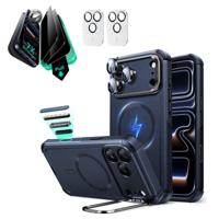 iPhone 17 Pro Max Bundle Cyber Tough Magnetic Case (Camera Control, Stash Stand) and Armorite Privacy Screen Protector - Navy Blue